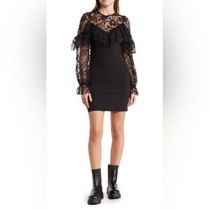 Topshop Illusion Lace Yoke Long Sleeve Body-Con Dress